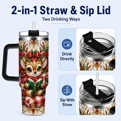 #pl[40oz|Black] Christmas Reindeer 40oz Tumbler, Cute Deer Stainless Steel Travel Cup