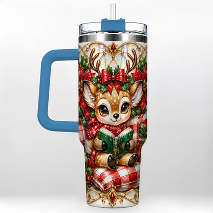 #pl[40oz|Blue] Christmas Reindeer 40oz Tumbler, Cute Deer Stainless Steel Travel Cup