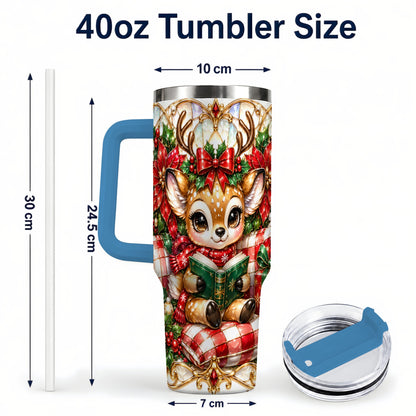#pl[40oz|Blue] Christmas Reindeer 40oz Tumbler, Cute Deer Stainless Steel Travel Cup