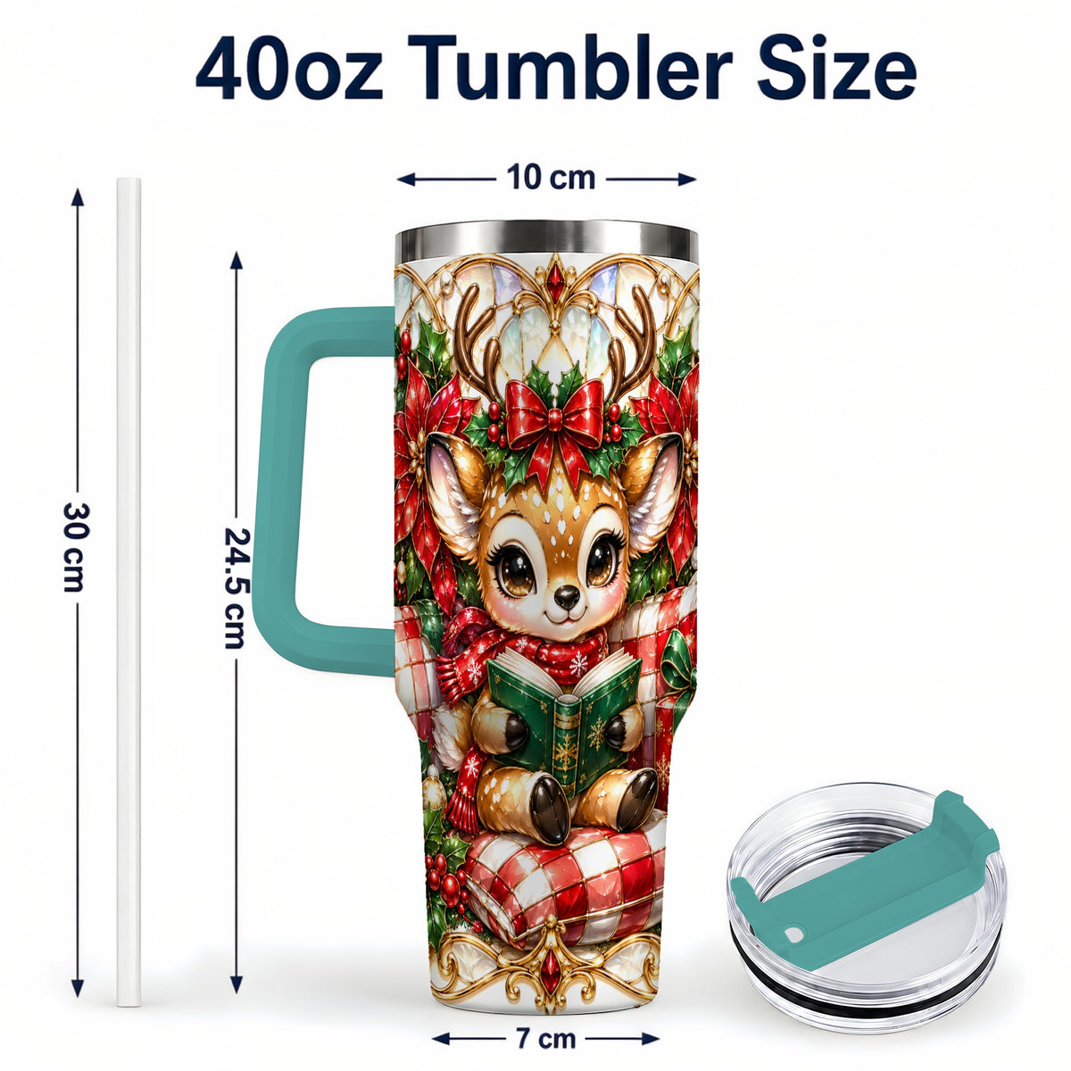 #pl[40oz|Green] Christmas Reindeer 40oz Tumbler, Cute Deer Stainless Steel Travel Cup