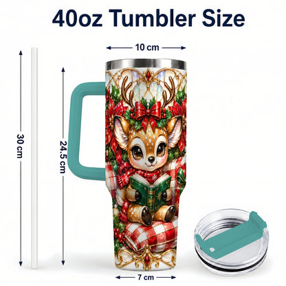 #pl[40oz|Green] Christmas Reindeer 40oz Tumbler, Cute Deer Stainless Steel Travel Cup