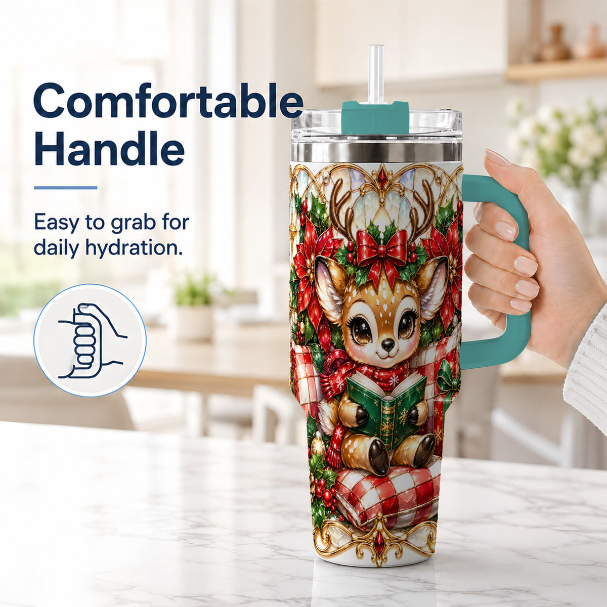#pl[40oz|Green] Christmas Reindeer 40oz Tumbler, Cute Deer Stainless Steel Travel Cup