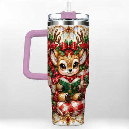 #pl[40oz|Pink] Christmas Reindeer 40oz Tumbler, Cute Deer Stainless Steel Travel Cup