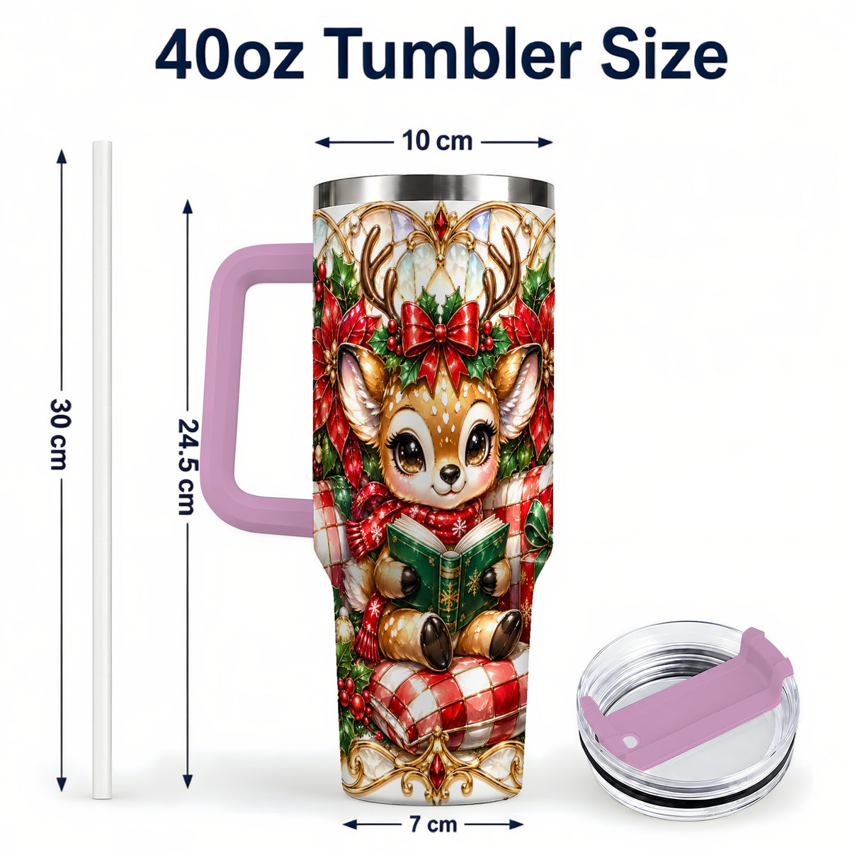 #pl[40oz|Pink] Christmas Reindeer 40oz Tumbler, Cute Deer Stainless Steel Travel Cup