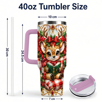 #pl[40oz|Pink] Christmas Reindeer 40oz Tumbler, Cute Deer Stainless Steel Travel Cup