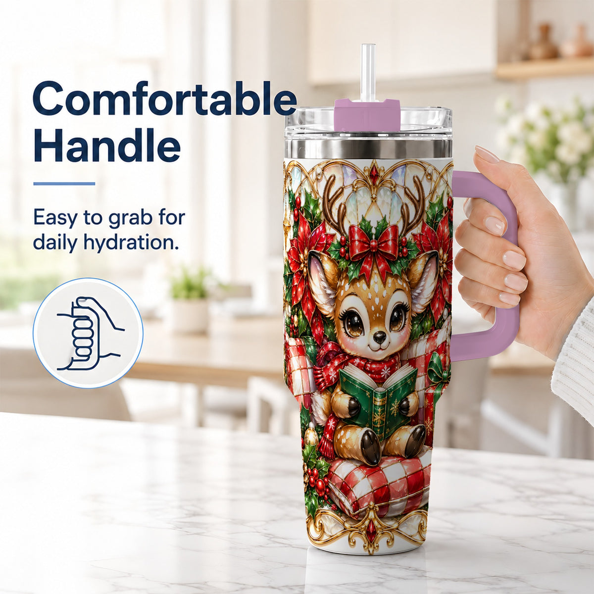 #pl[40oz|Pink] Christmas Reindeer 40oz Tumbler, Cute Deer Stainless Steel Travel Cup