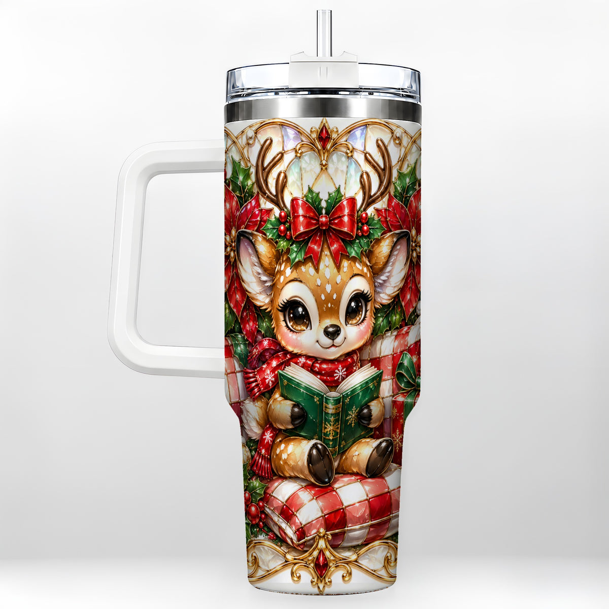 Christmas Reindeer 40oz Tumbler, Cute Deer Stainless Steel Travel Cup