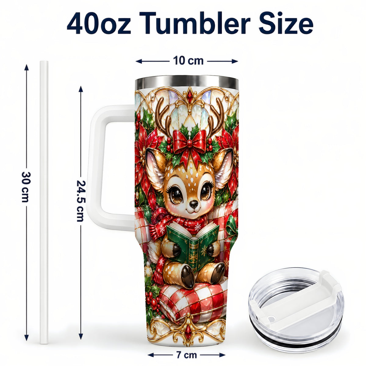 #pl[40oz|White] Christmas Reindeer 40oz Tumbler, Cute Deer Stainless Steel Travel Cup