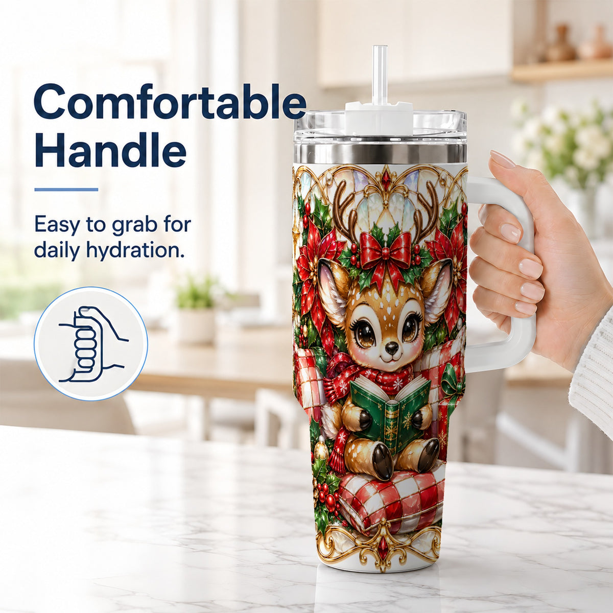 #pl[40oz|White] Christmas Reindeer 40oz Tumbler, Cute Deer Stainless Steel Travel Cup