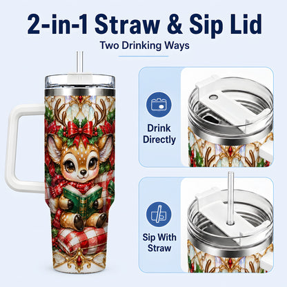 #pl[40oz|White] Christmas Reindeer 40oz Tumbler, Cute Deer Stainless Steel Travel Cup