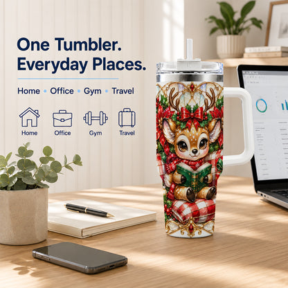 Christmas Reindeer 40oz Tumbler, Cute Deer Stainless Steel Travel Cup