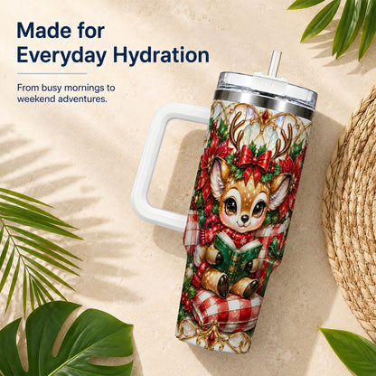 Christmas Reindeer 40oz Tumbler, Cute Deer Stainless Steel Travel Cup
