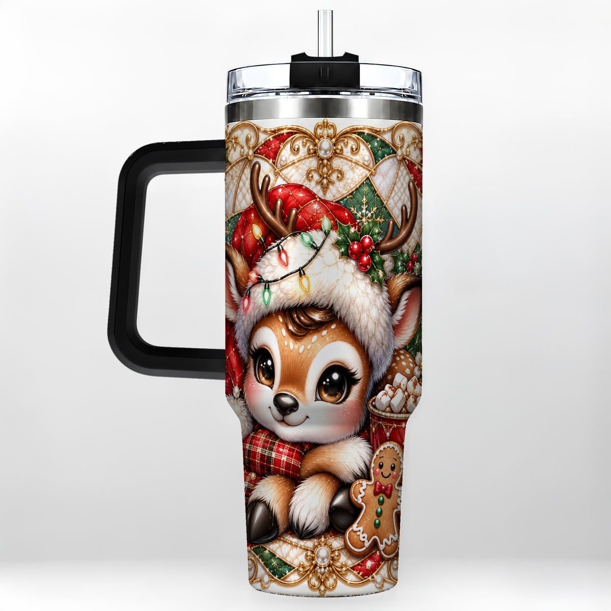 #pl[40oz|Black] Christmas Reindeer 40oz Tumbler, Cocoa Deer Stainless Steel Travel Cup