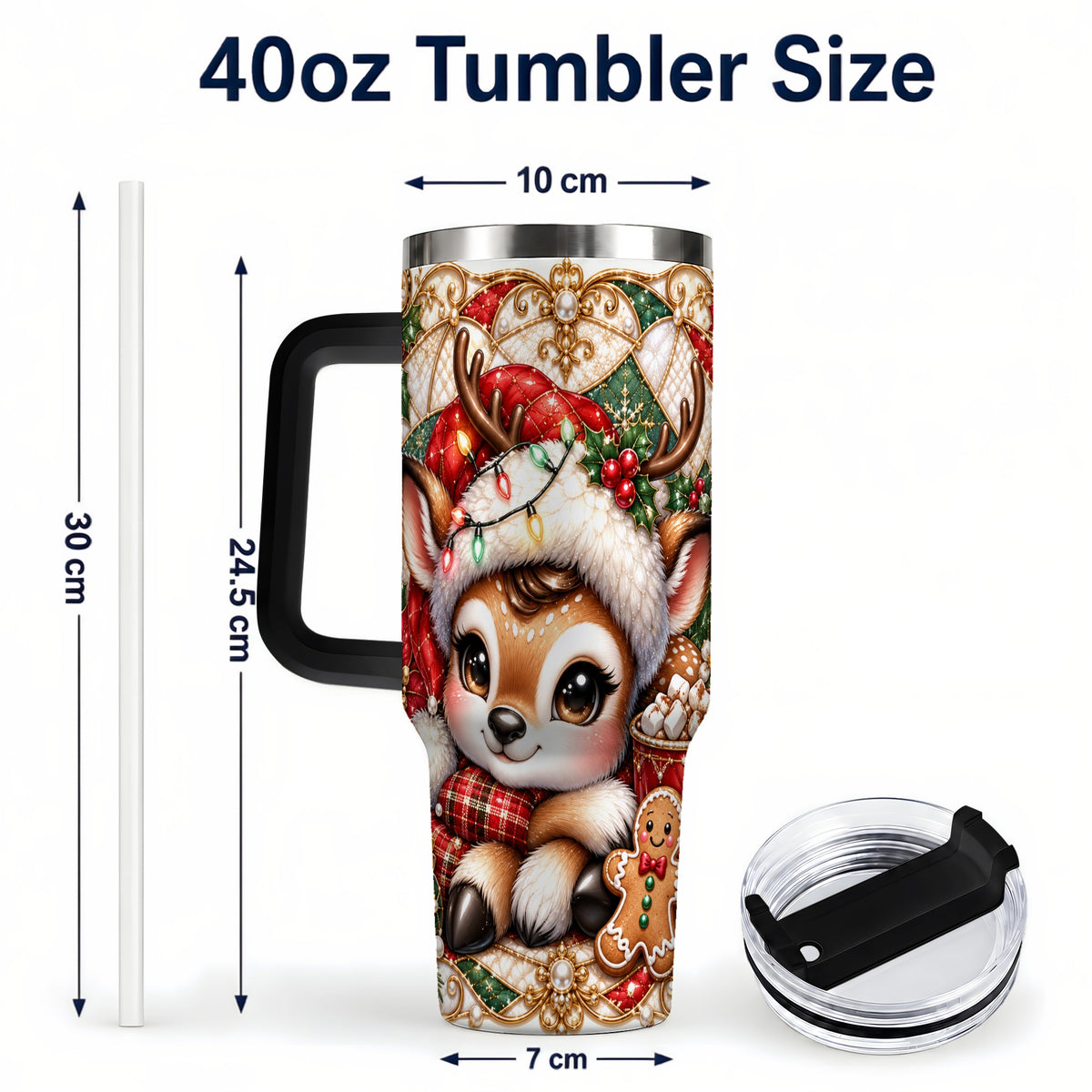 #pl[40oz|Black] Christmas Reindeer 40oz Tumbler, Cocoa Deer Stainless Steel Travel Cup