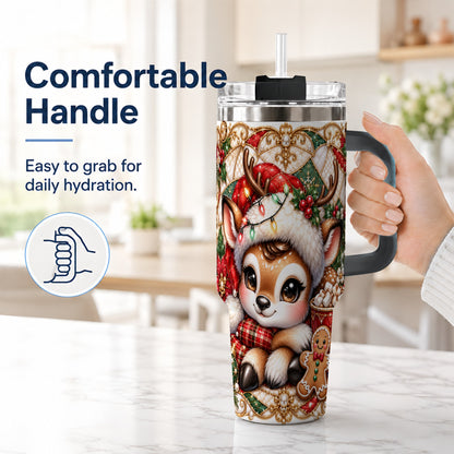 #pl[40oz|Black] Christmas Reindeer 40oz Tumbler, Cocoa Deer Stainless Steel Travel Cup