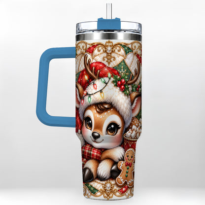 #pl[40oz|Blue] Christmas Reindeer 40oz Tumbler, Cocoa Deer Stainless Steel Travel Cup