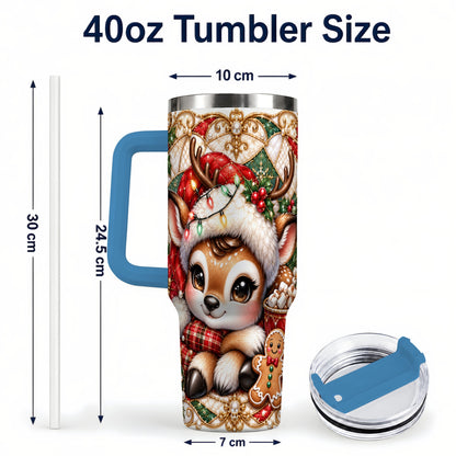 #pl[40oz|Blue] Christmas Reindeer 40oz Tumbler, Cocoa Deer Stainless Steel Travel Cup