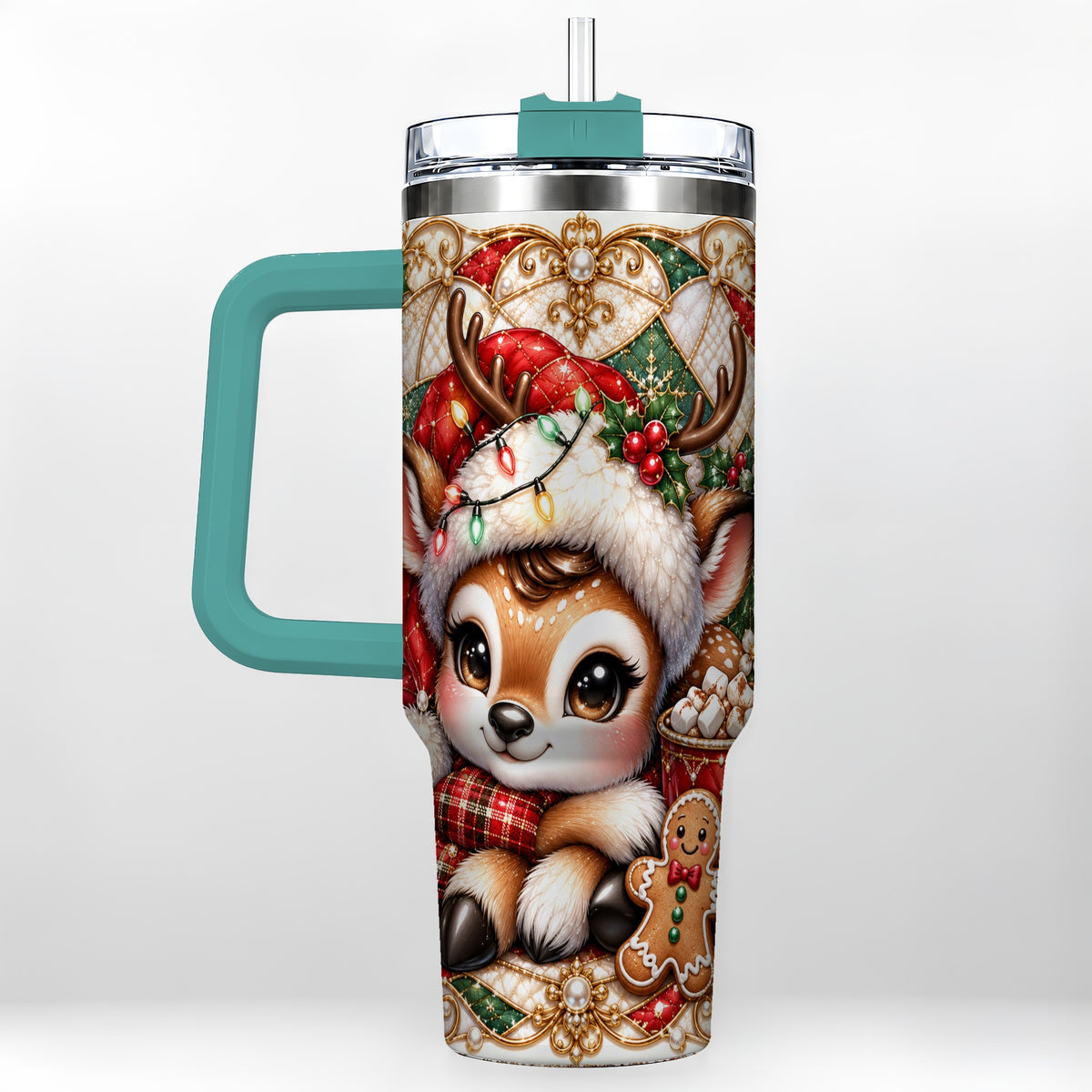 #pl[40oz|Green] Christmas Reindeer 40oz Tumbler, Cocoa Deer Stainless Steel Travel Cup