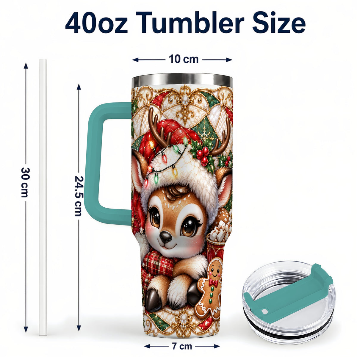 #pl[40oz|Green] Christmas Reindeer 40oz Tumbler, Cocoa Deer Stainless Steel Travel Cup