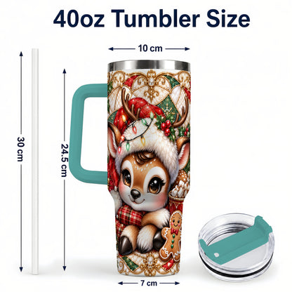 #pl[40oz|Green] Christmas Reindeer 40oz Tumbler, Cocoa Deer Stainless Steel Travel Cup
