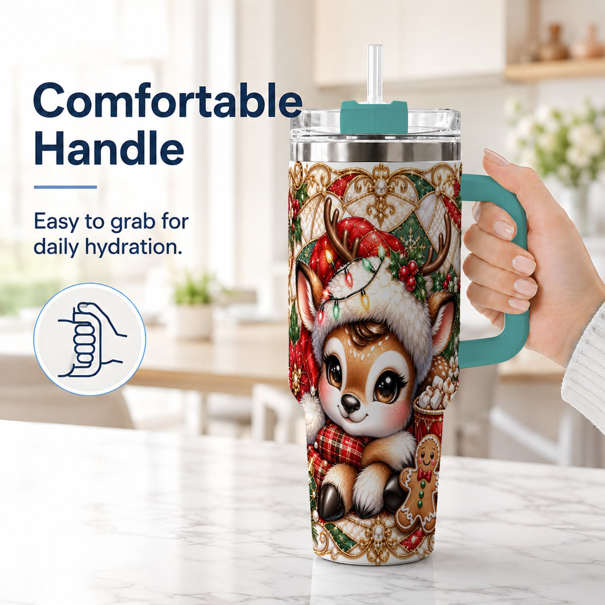 #pl[40oz|Green] Christmas Reindeer 40oz Tumbler, Cocoa Deer Stainless Steel Travel Cup