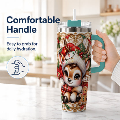 #pl[40oz|Green] Christmas Reindeer 40oz Tumbler, Cocoa Deer Stainless Steel Travel Cup