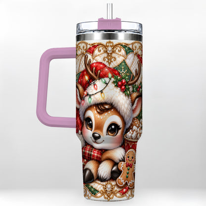 #pl[40oz|Pink] Christmas Reindeer 40oz Tumbler, Cocoa Deer Stainless Steel Travel Cup