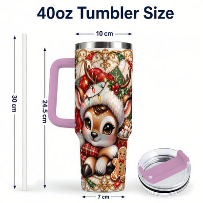 #pl[40oz|Pink] Christmas Reindeer 40oz Tumbler, Cocoa Deer Stainless Steel Travel Cup