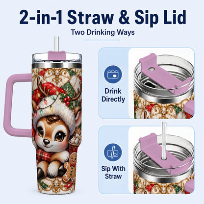 #pl[40oz|Pink] Christmas Reindeer 40oz Tumbler, Cocoa Deer Stainless Steel Travel Cup