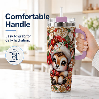 #pl[40oz|Pink] Christmas Reindeer 40oz Tumbler, Cocoa Deer Stainless Steel Travel Cup
