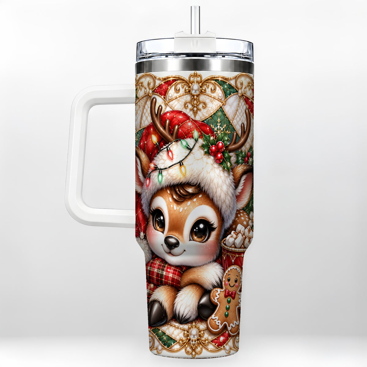 Christmas Reindeer 40oz Tumbler, Cocoa Deer Stainless Steel Travel Cup