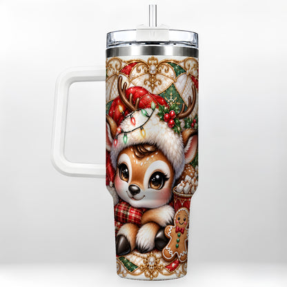 Christmas Reindeer 40oz Tumbler, Cocoa Deer Stainless Steel Travel Cup