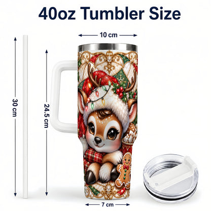 #pl[40oz|White] Christmas Reindeer 40oz Tumbler, Cocoa Deer Stainless Steel Travel Cup