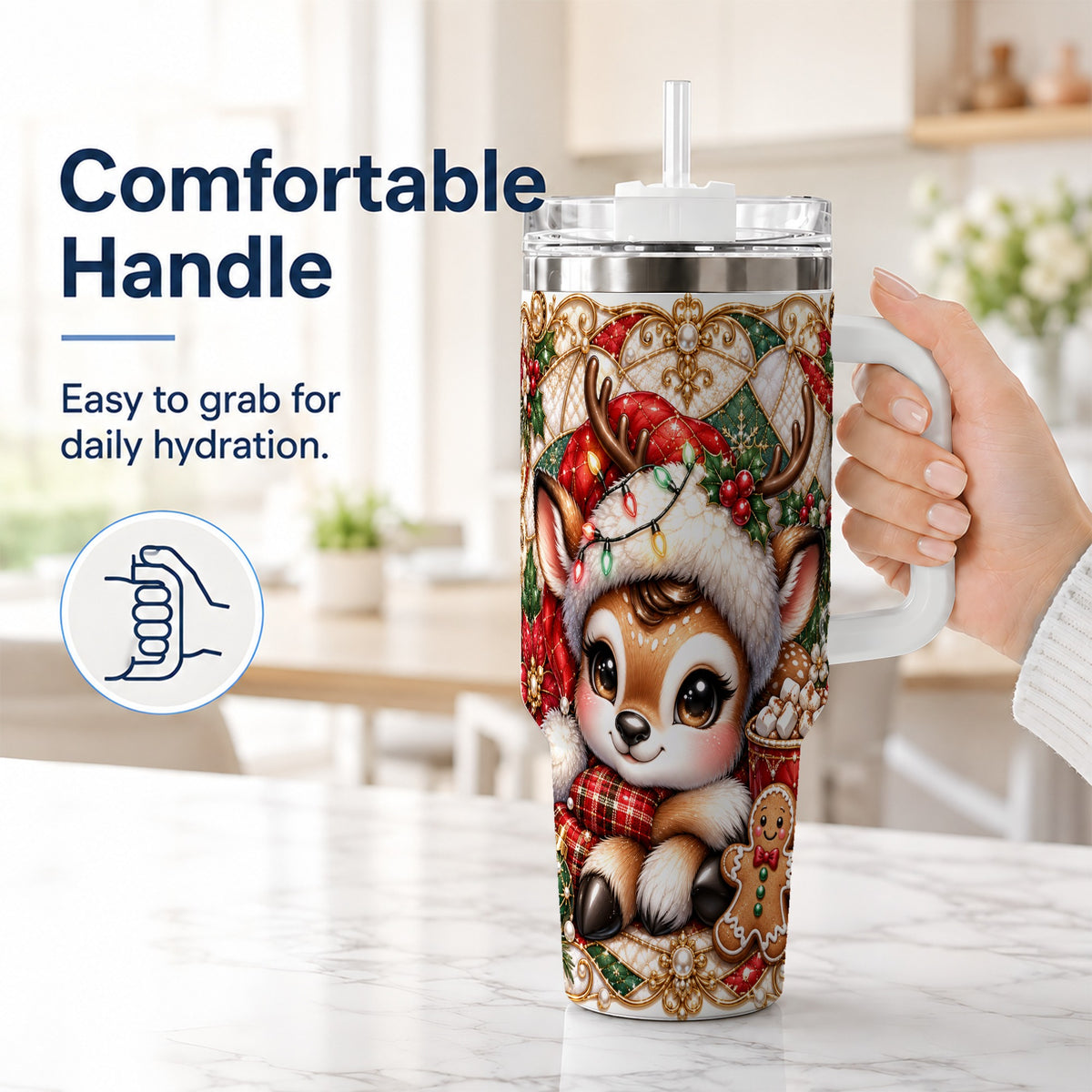 #pl[40oz|White] Christmas Reindeer 40oz Tumbler, Cocoa Deer Stainless Steel Travel Cup