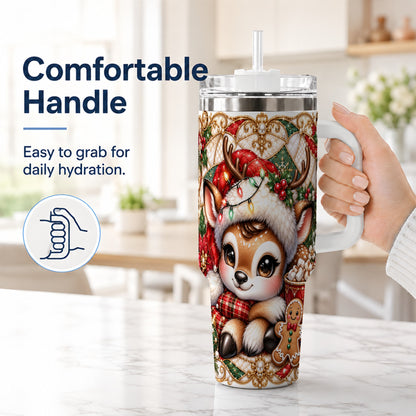 #pl[40oz|White] Christmas Reindeer 40oz Tumbler, Cocoa Deer Stainless Steel Travel Cup