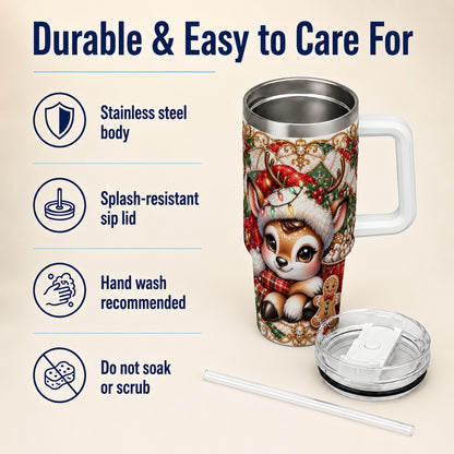 Christmas Reindeer 40oz Tumbler, Cocoa Deer Stainless Steel Travel Cup