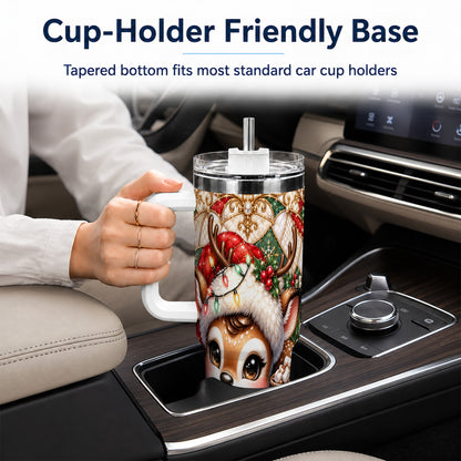 Christmas Reindeer 40oz Tumbler, Cocoa Deer Stainless Steel Travel Cup
