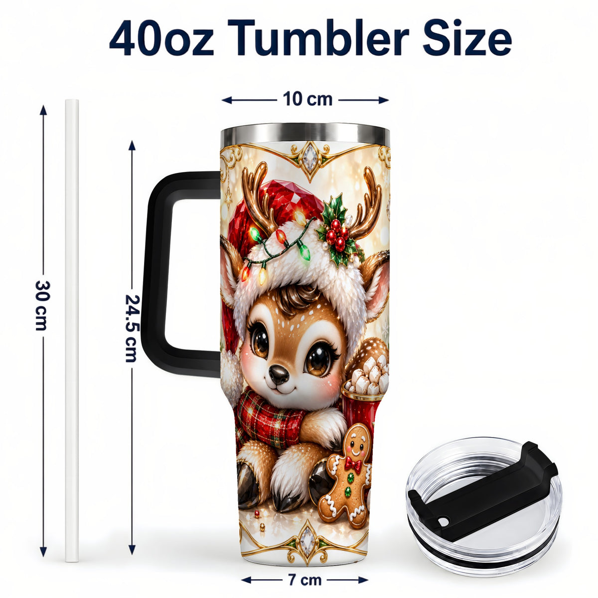 #pl[40oz|Black] Christmas Reindeer 40oz Tumbler, Festive Deer Stainless Steel Travel Cup