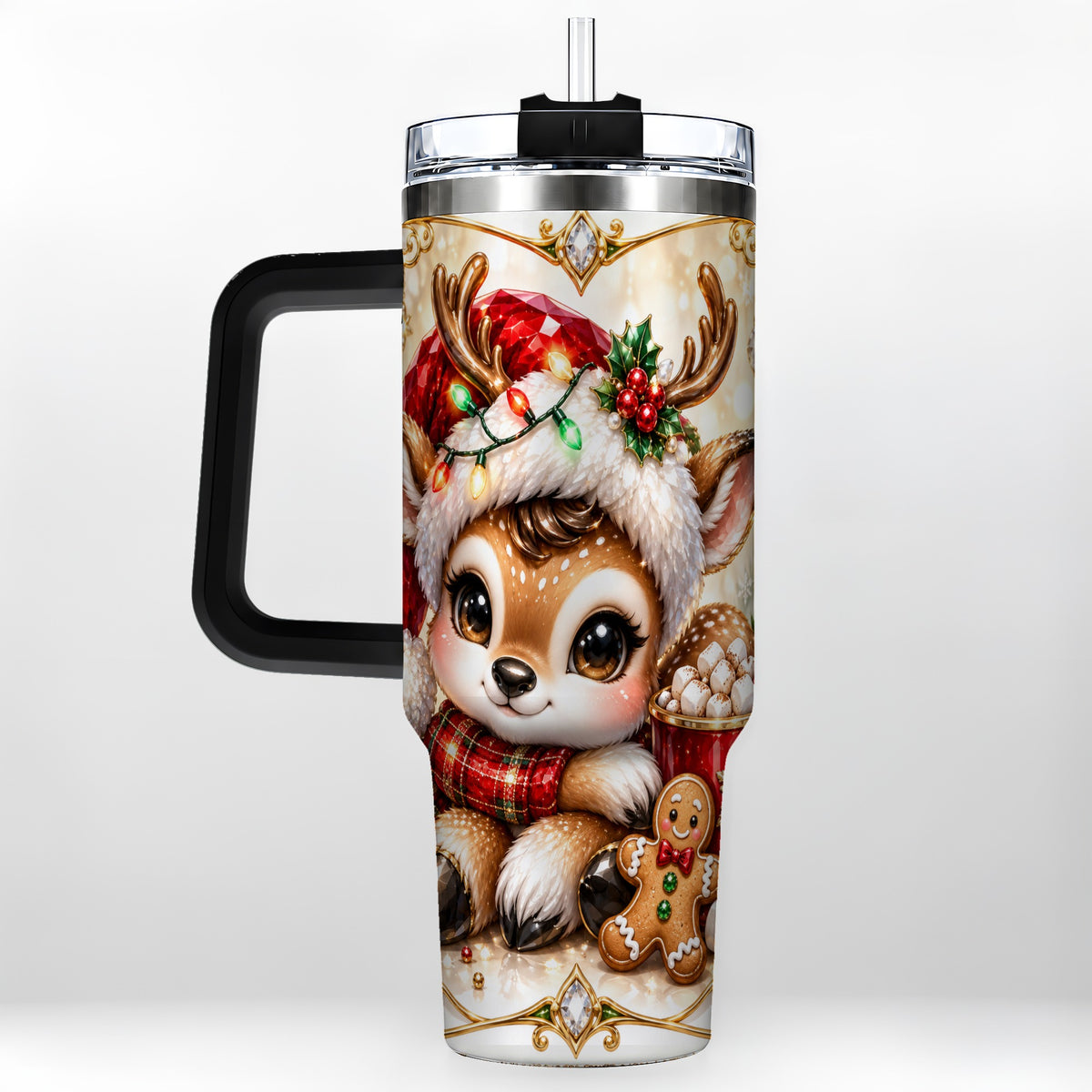 #pl[40oz|Black] Christmas Reindeer 40oz Tumbler, Festive Deer Stainless Steel Travel Cup