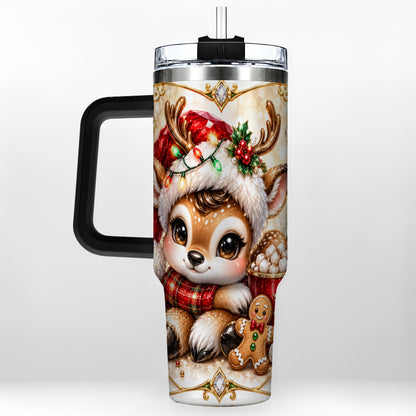 #pl[40oz|Black] Christmas Reindeer 40oz Tumbler, Festive Deer Stainless Steel Travel Cup