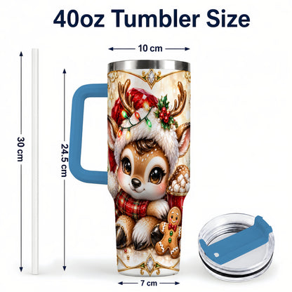 #pl[40oz|Blue] Christmas Reindeer 40oz Tumbler, Festive Deer Stainless Steel Travel Cup