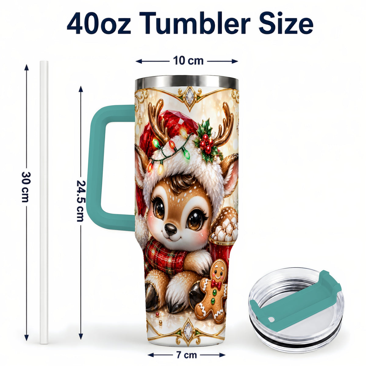#pl[40oz|Green] Christmas Reindeer 40oz Tumbler, Festive Deer Stainless Steel Travel Cup