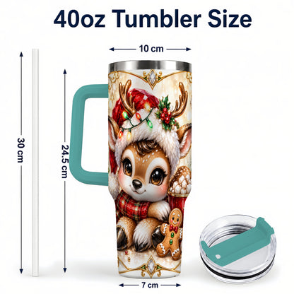 #pl[40oz|Green] Christmas Reindeer 40oz Tumbler, Festive Deer Stainless Steel Travel Cup