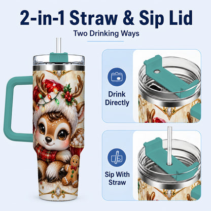 #pl[40oz|Green] Christmas Reindeer 40oz Tumbler, Festive Deer Stainless Steel Travel Cup