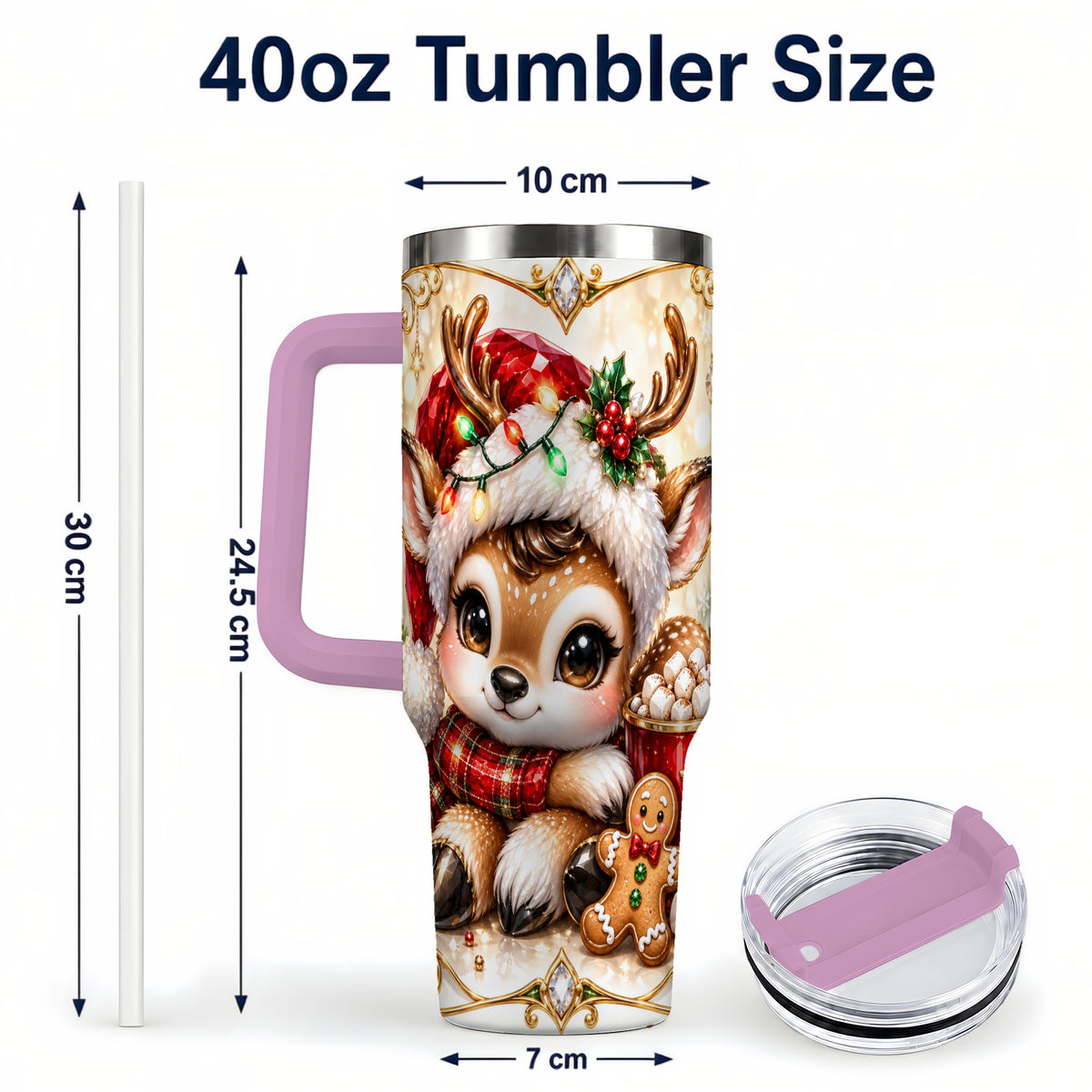 #pl[40oz|Pink] Christmas Reindeer 40oz Tumbler, Festive Deer Stainless Steel Travel Cup