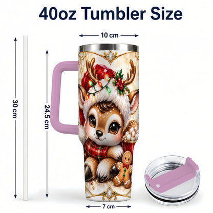 #pl[40oz|Pink] Christmas Reindeer 40oz Tumbler, Festive Deer Stainless Steel Travel Cup