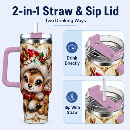 #pl[40oz|Pink] Christmas Reindeer 40oz Tumbler, Festive Deer Stainless Steel Travel Cup