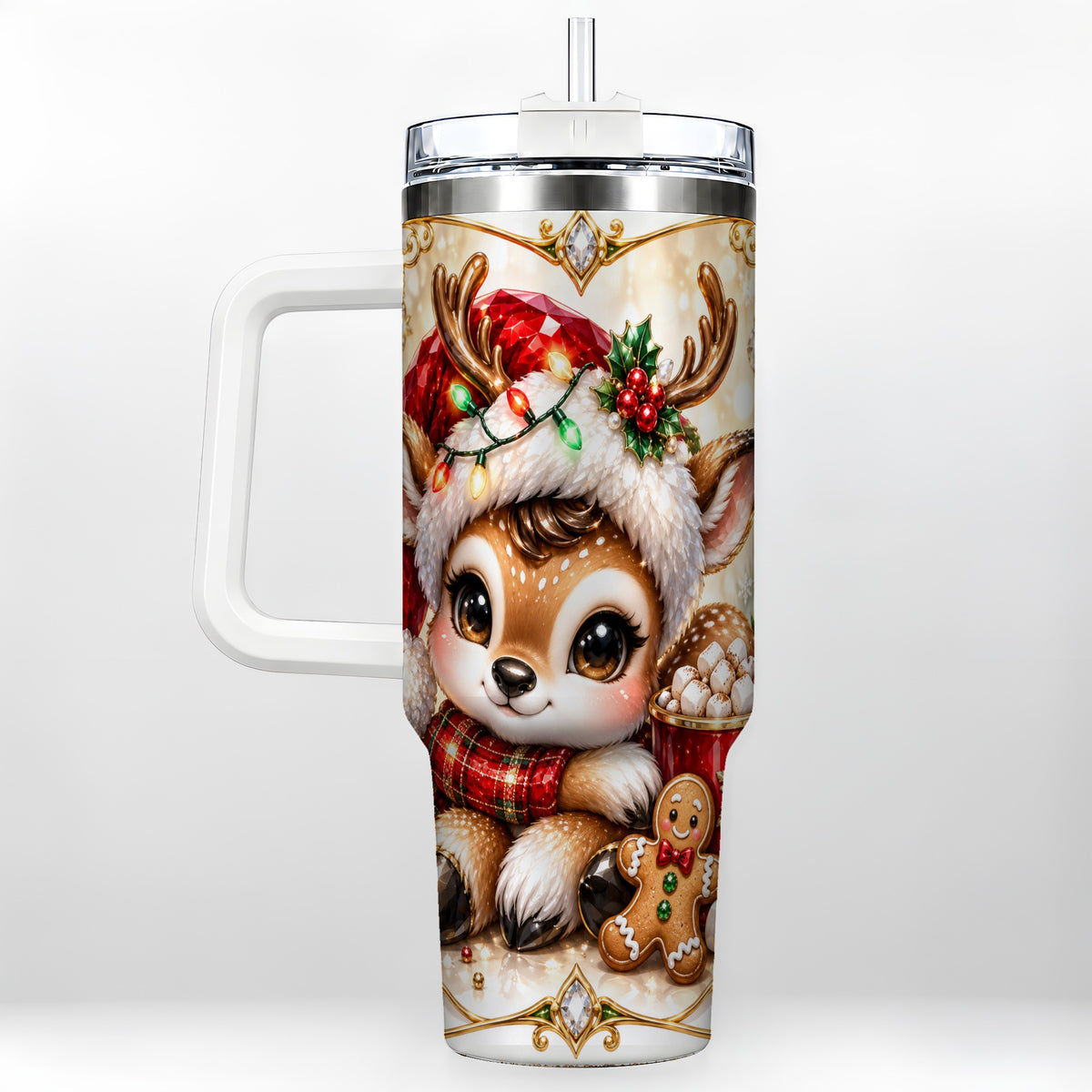 Christmas Reindeer 40oz Tumbler, Festive Deer Stainless Steel Travel Cup