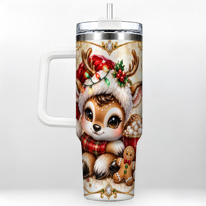Christmas Reindeer 40oz Tumbler, Festive Deer Stainless Steel Travel Cup