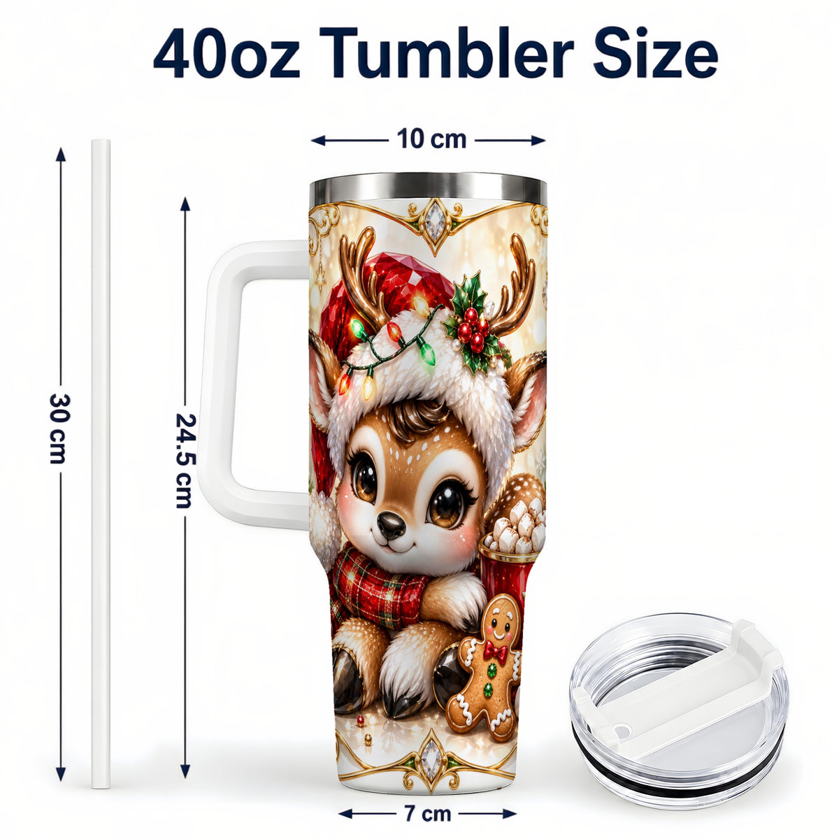#pl[40oz|White] Christmas Reindeer 40oz Tumbler, Festive Deer Stainless Steel Travel Cup